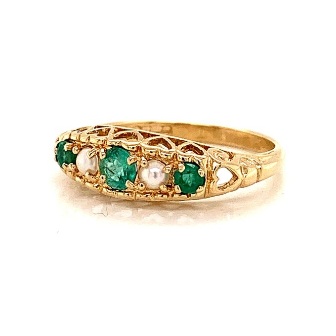 Vintage Style Emerald and Pearl Ring - Image 2