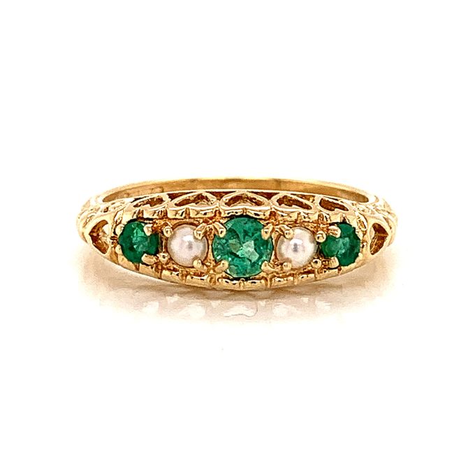 Vintage Style Emerald and Pearl Ring