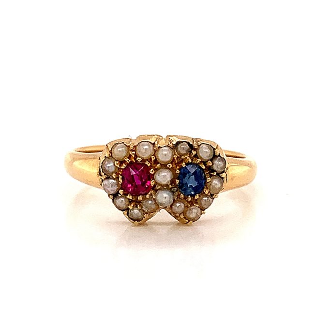 Victorian Ruby, Sapphire and Pearl Ring