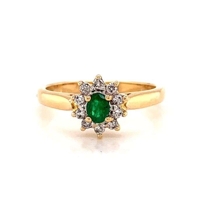 Emerald and Diamond Cluster Ring