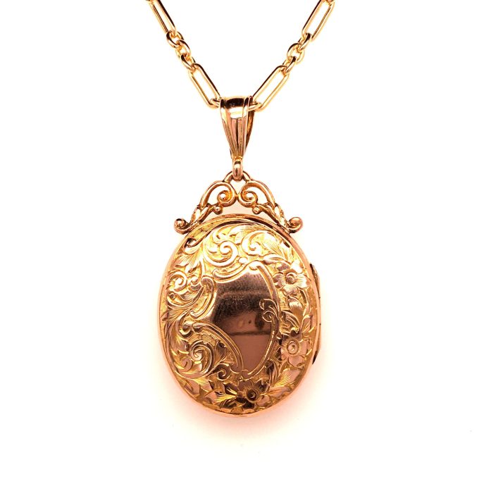 Antique Gold Locket and Chain - Image 2