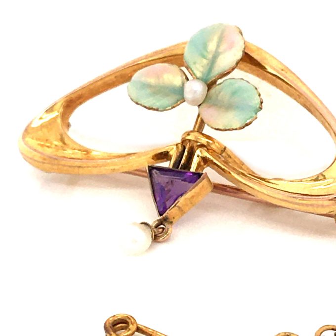 Antique Art Nouveau Clover Leaf Brooch - Image 2