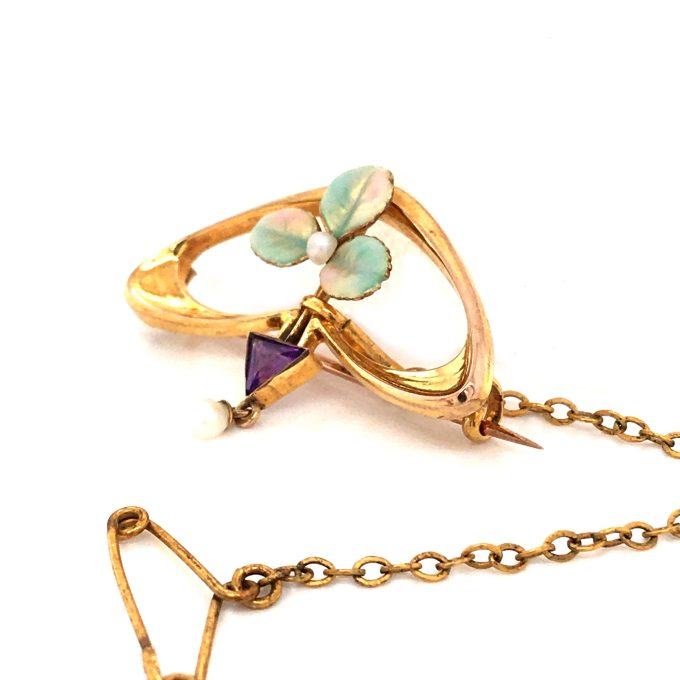Antique Art Nouveau Clover Leaf Brooch - Image 4