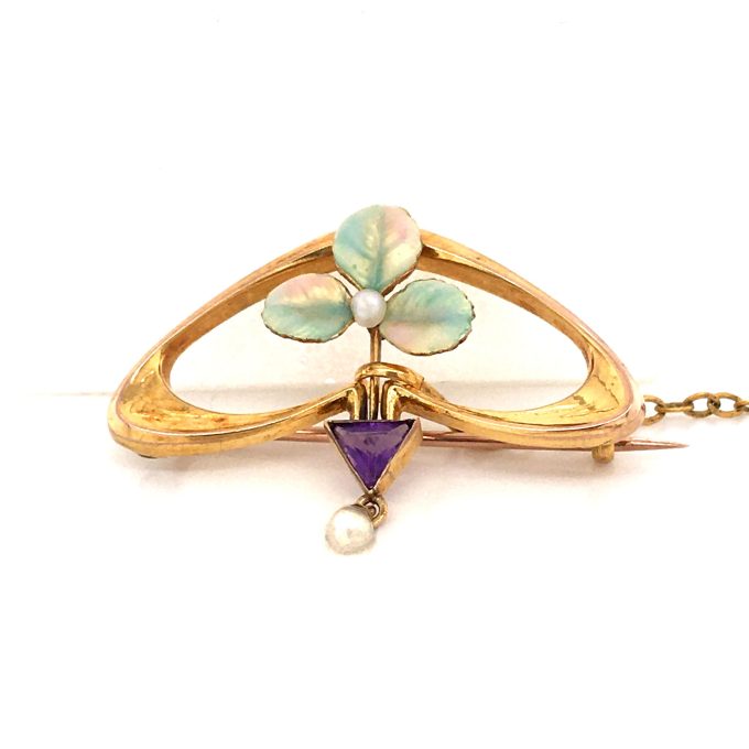Antique Art Nouveau Clover Leaf Brooch