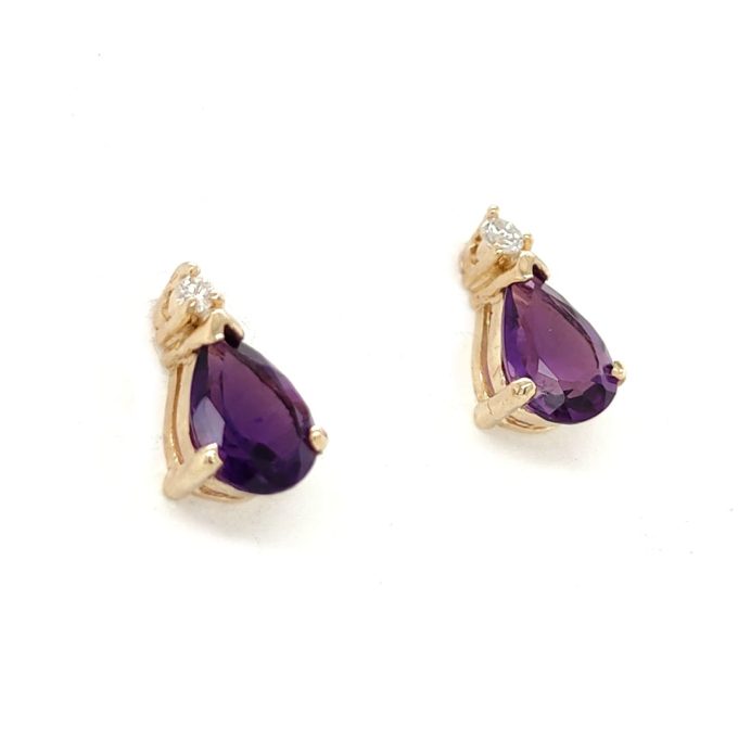 Amethyst and Diamond Stud Earrings - Image 3