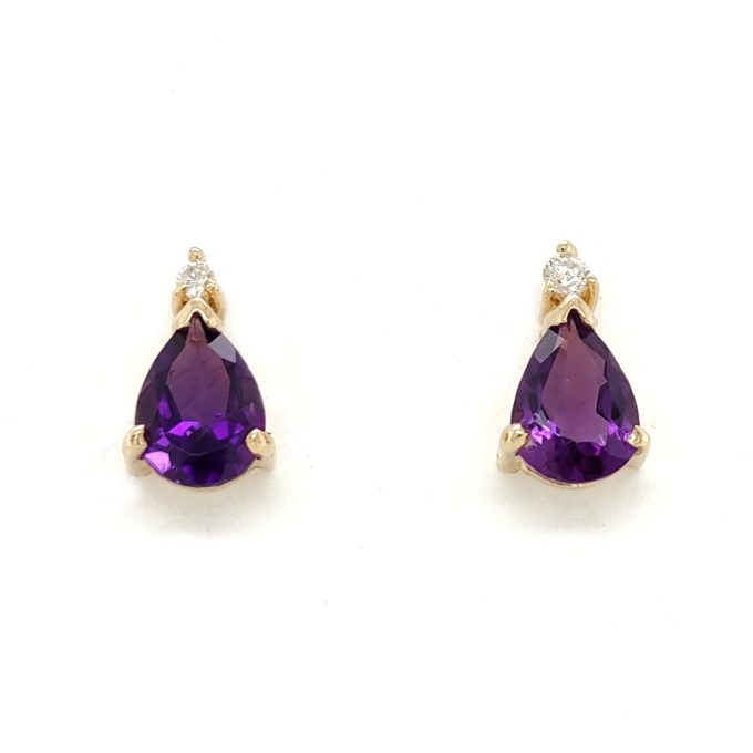 Amethyst and Diamond Stud Earrings