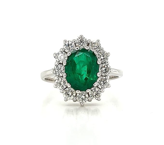 1.90ct Emerald and Diamond Cluster Ring