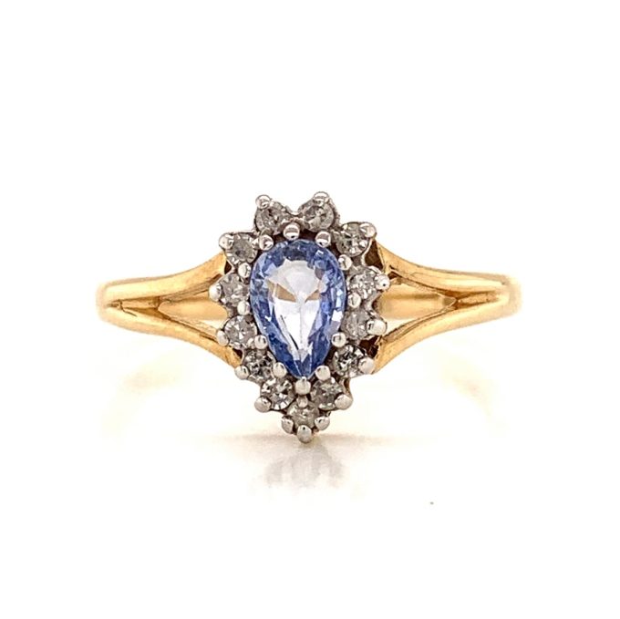 Pear Cut Sapphire and Diamond Ring