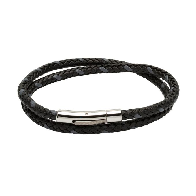 Unique Black / Grey Double Leather Bracelet