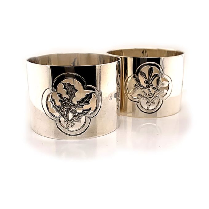 Holly & Mistletoe Silver Napkin Rings