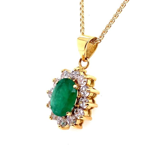 Emerald and Diamond Cluster Necklace - Image 2