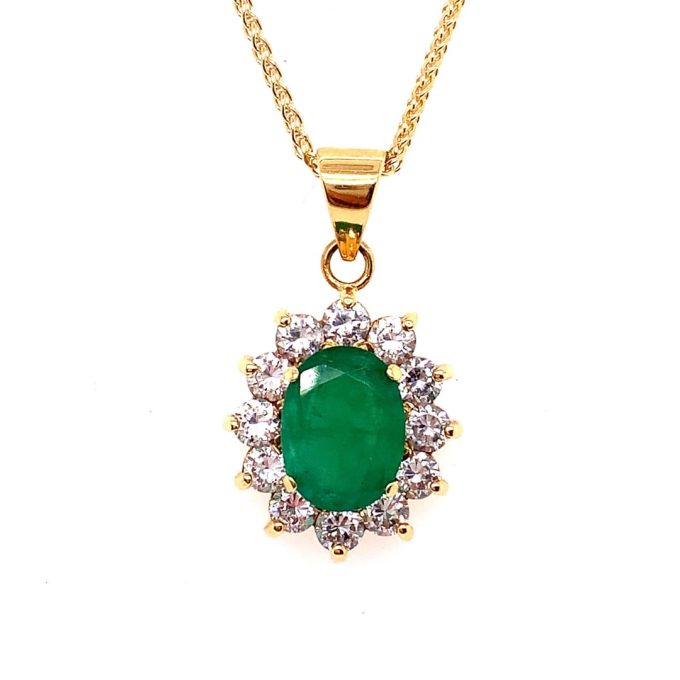 Emerald and Diamond Cluster Necklace