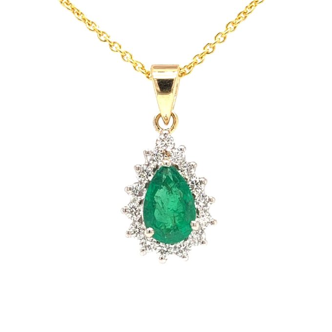 0.75ct Emerald and Diamond Cluster Necklace
