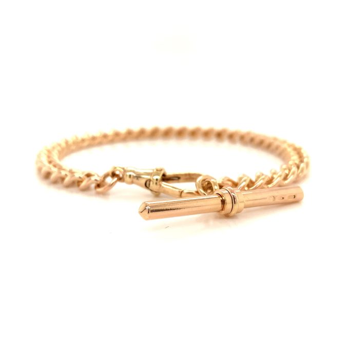 Rose Gold Curb Bracelet with T-Bar - Image 2