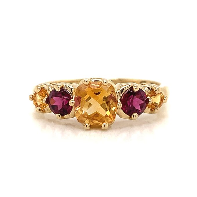 Yellow Topaz and Garnet Ring