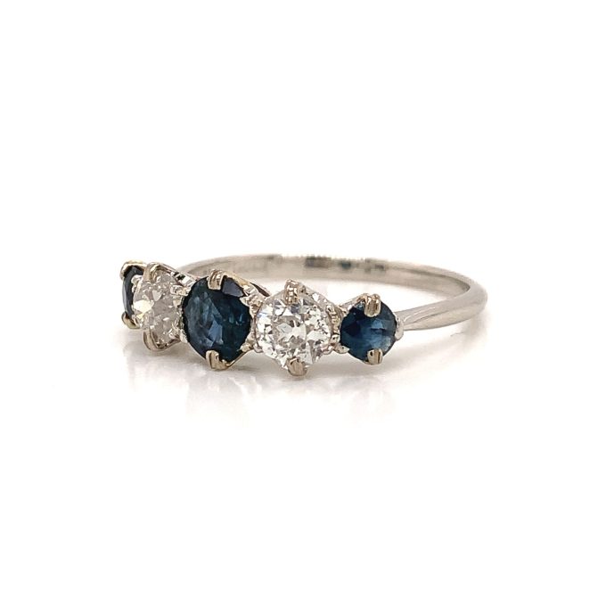 Vintage Sapphire and Diamond Five Stone Ring - Image 2