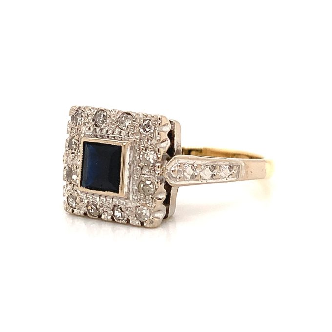 Vintage Sapphire and Diamond Square Top Ring - Image 2