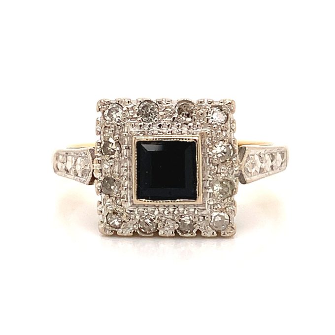 Vintage Sapphire and Diamond Square Top Ring