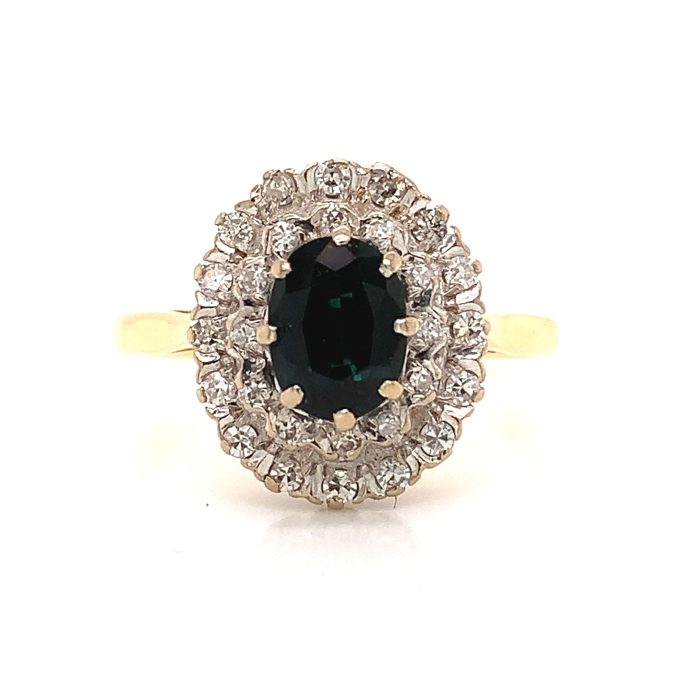 Vintage Sapphire and Diamond Tall Cluster Ring