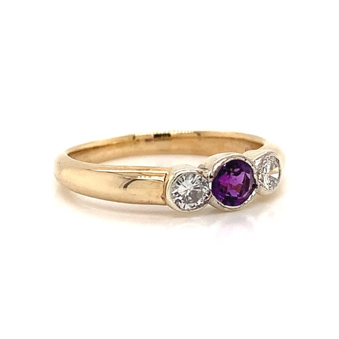 Amethyst and Diamond Three Stone Ring - Image 2