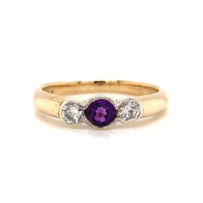 Amethyst and Diamond Three Stone Ring