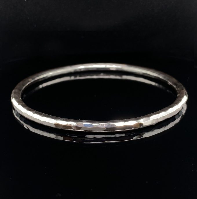Solid Silver Hammered Round Bangle