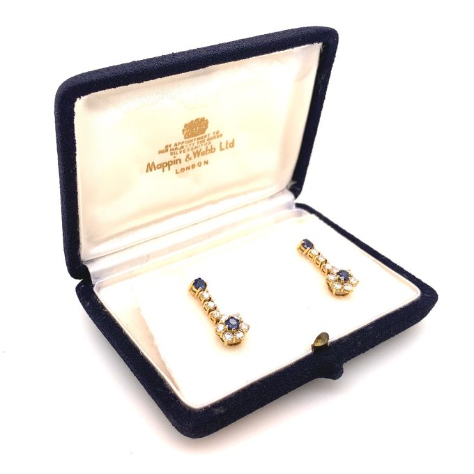 Sapphire and Diamond Cluster Drop Earrings - Image 2