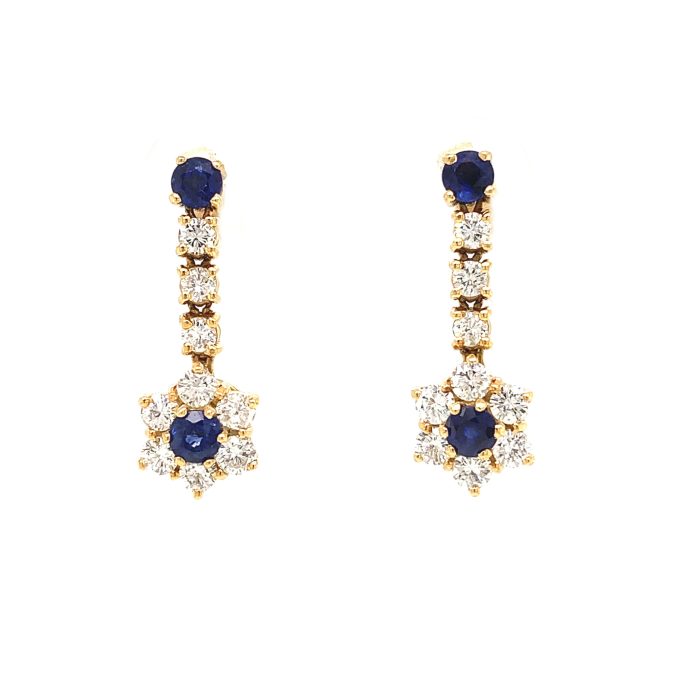 Sapphire and Diamond Cluster Drop Earrings