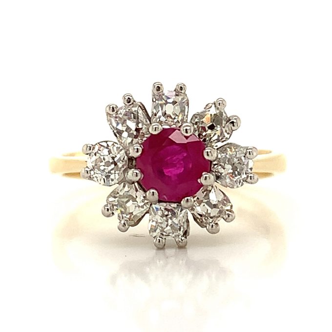 Ruby and Diamond Daisy Cluster Ring