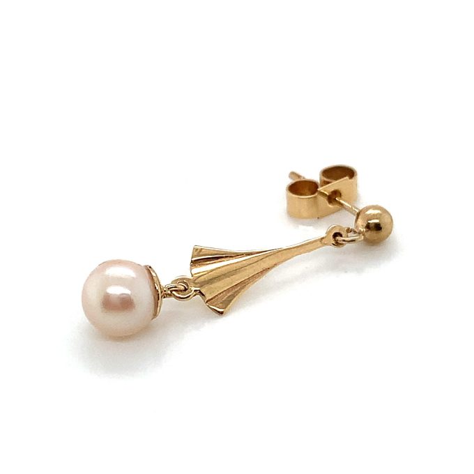 Gold and Pearl Drop Earrings - Image 2