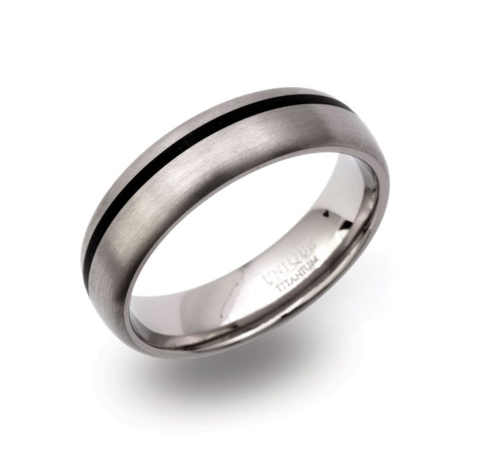 Unique Titanium with Black Enamel Ring