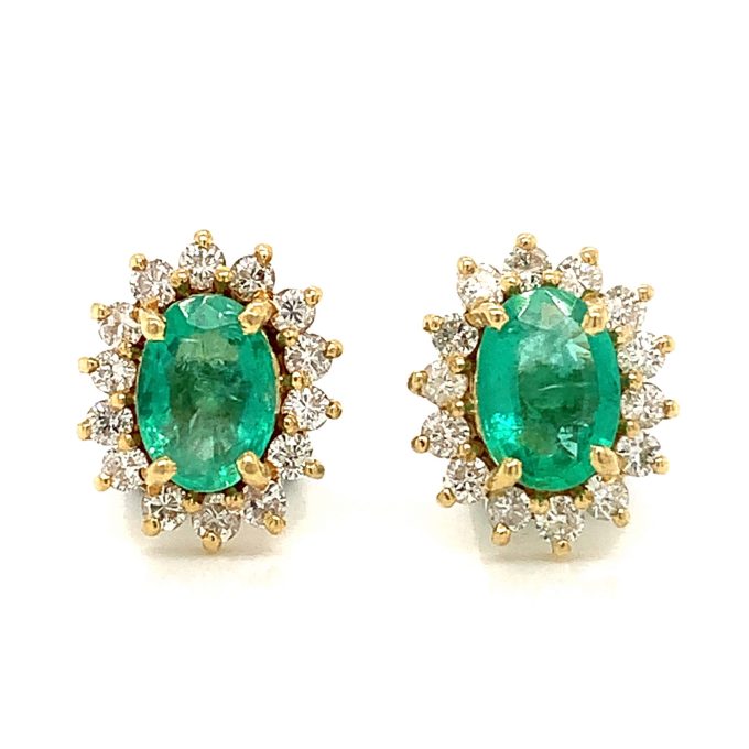 Emerald and Diamond Cluster Earrings