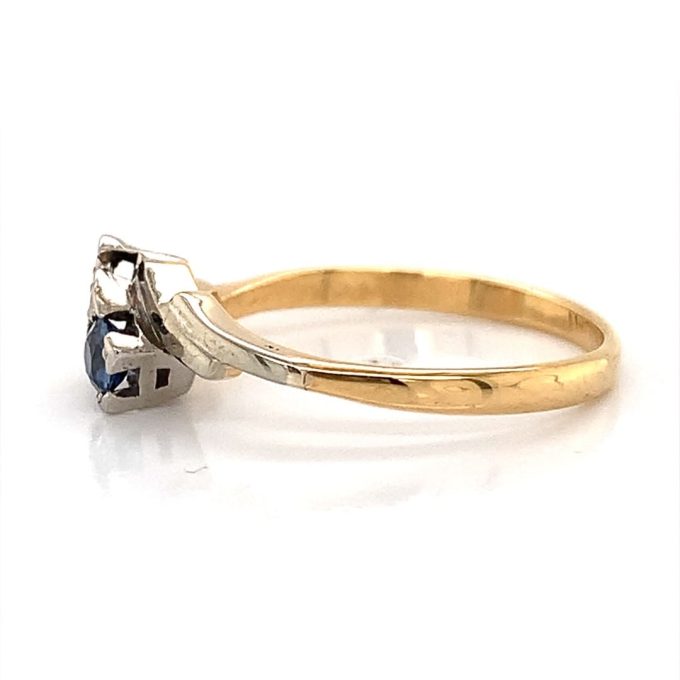Vintage Sapphire and Diamond Cross Over Ring - Image 2