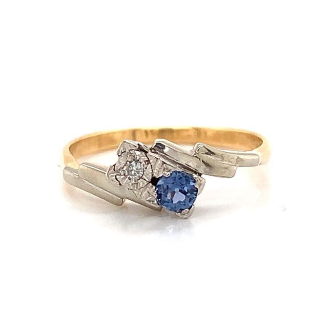 Vintage Sapphire and Diamond Cross Over Ring