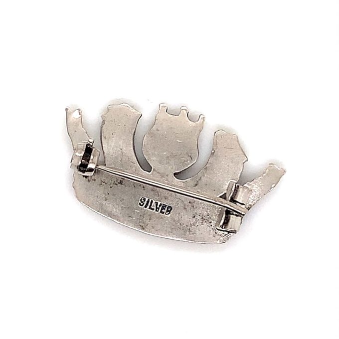 Silver Enameled Naval Crown Brooch