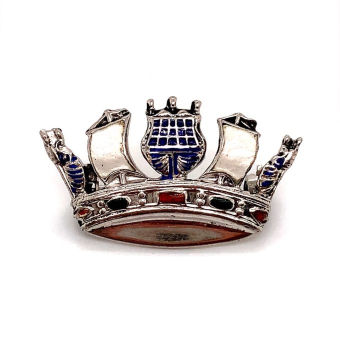 Silver Enameled Naval Crown Brooch