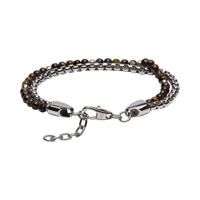 Unique Tigers Eye Bead and Steel Bracelet