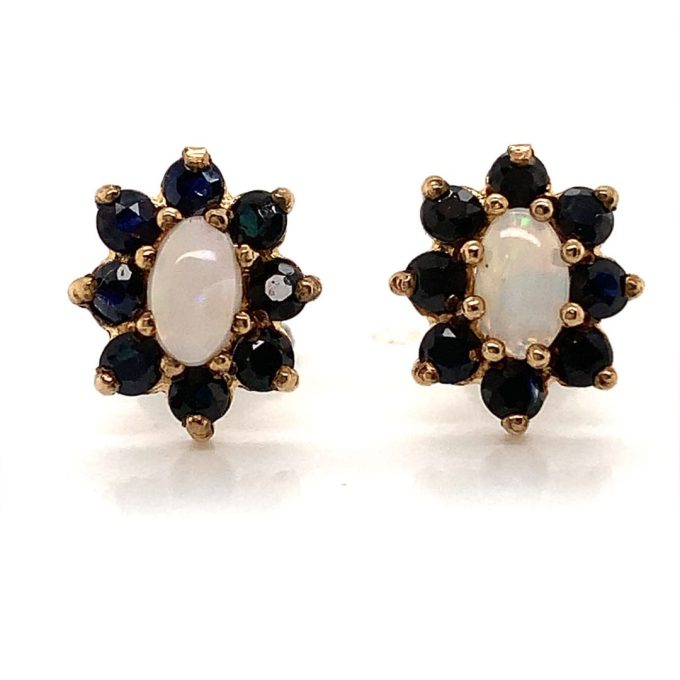 Opal and Sapphire Cluster Stud Earrings