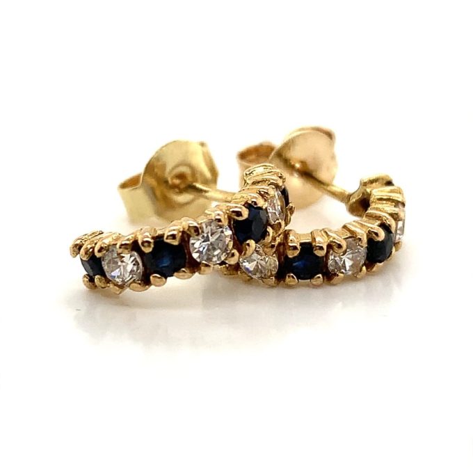 Sapphire and CZ Half Hoop Earrings