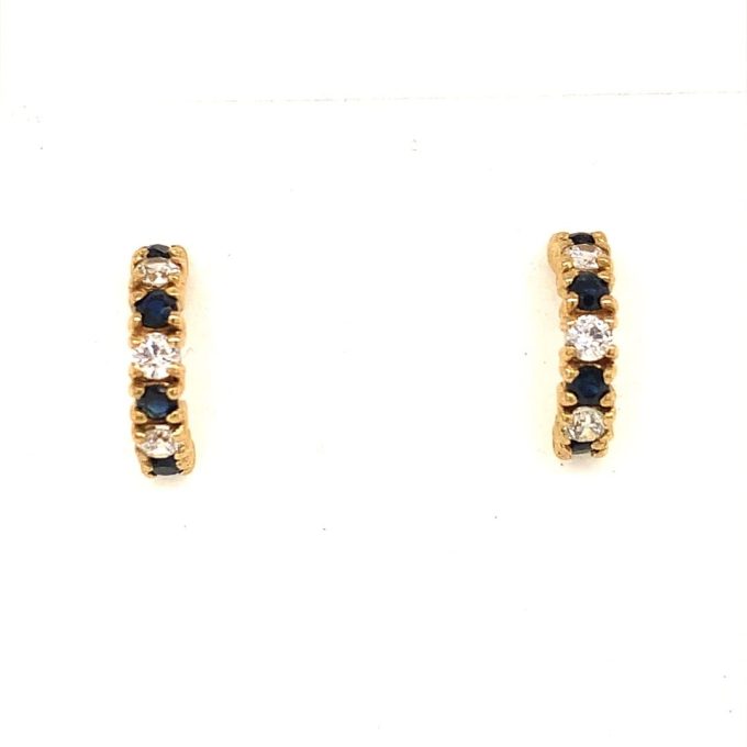 Sapphire and CZ Half Hoop Earrings - Image 2