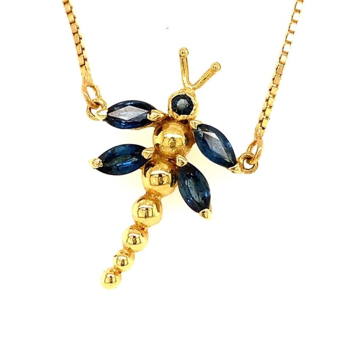 18ct Gold Sapphire Dragonfly Necklace