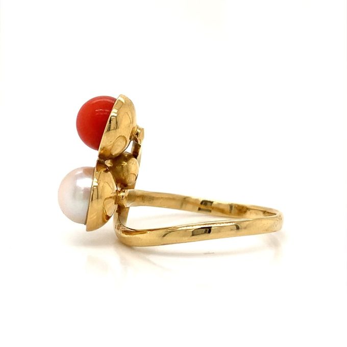 Pearl & Coral Gold Handmade Ring - Image 3