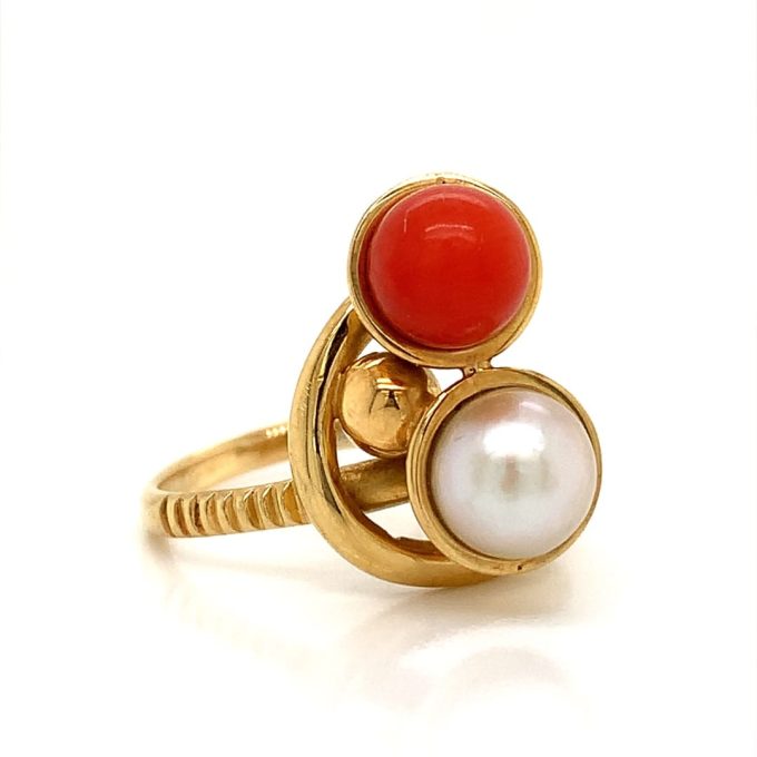 Pearl & Coral Gold Handmade Ring
