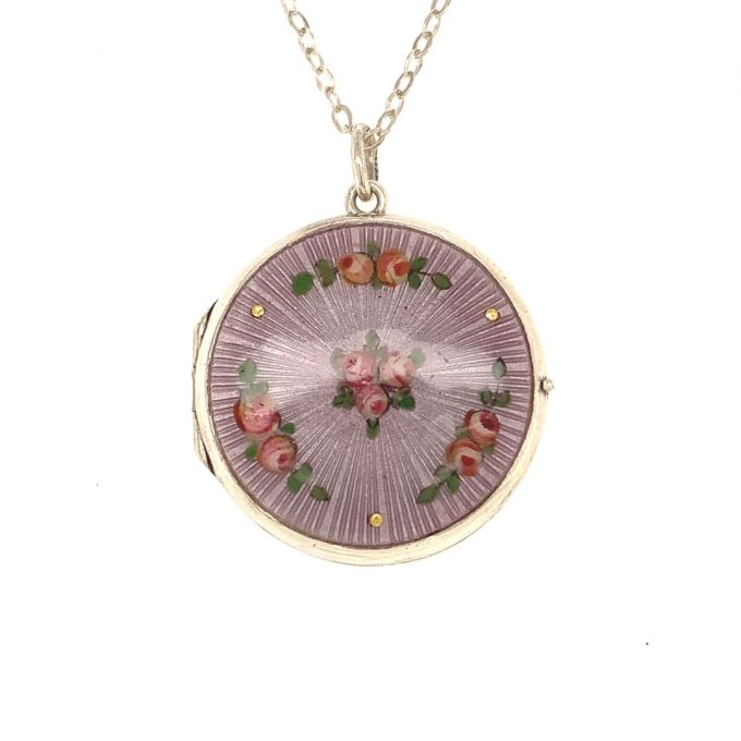Silver Enamel Locket Necklace