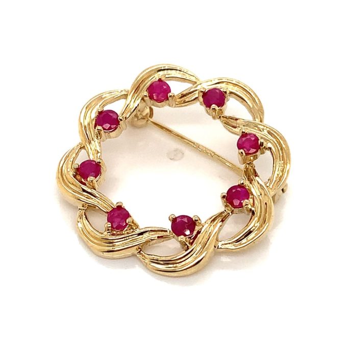 Ruby and Gold Wreath Brooch