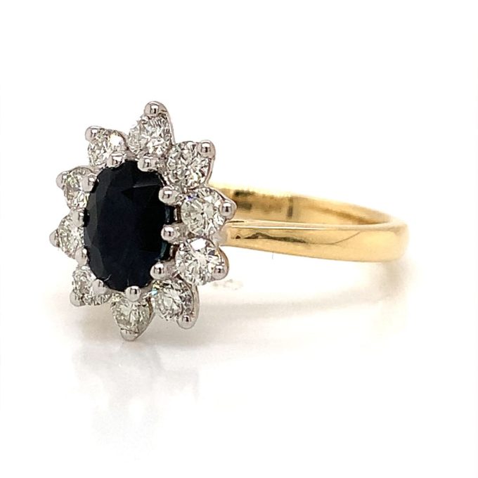 Sapphire and Diamond Cluster Ring