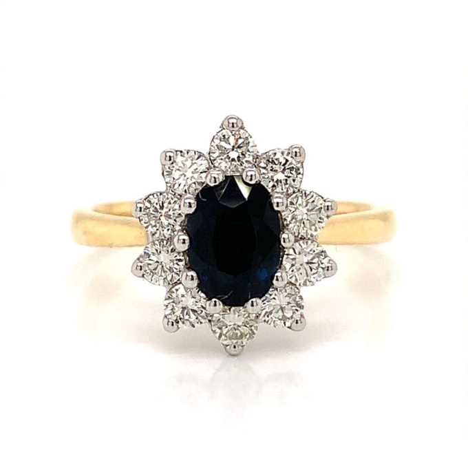 Sapphire and Diamond Cluster Ring