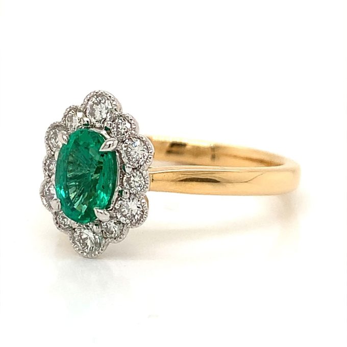 Emerald and Diamond Cluster Ring