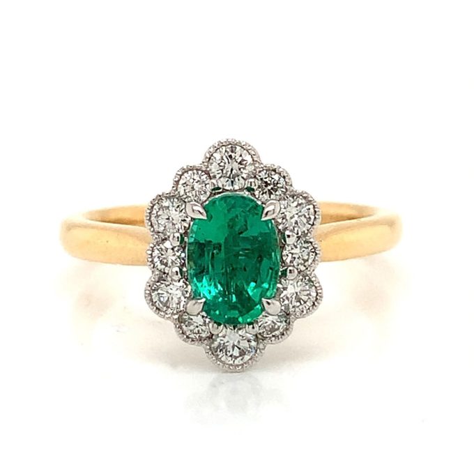 Emerald and Diamond Cluster Ring