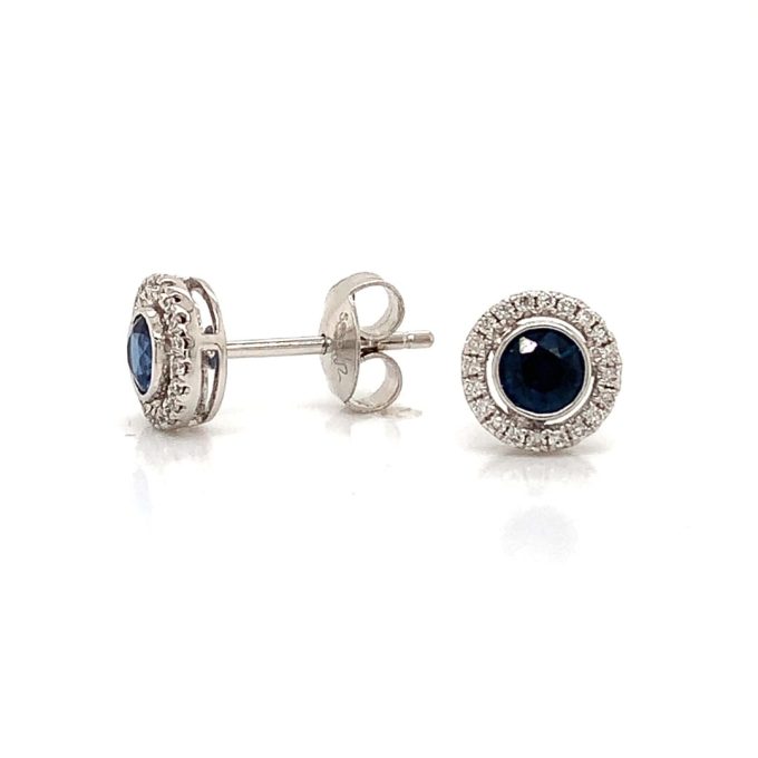 Sapphire and Diamond Halo Stud Earrings - Image 2